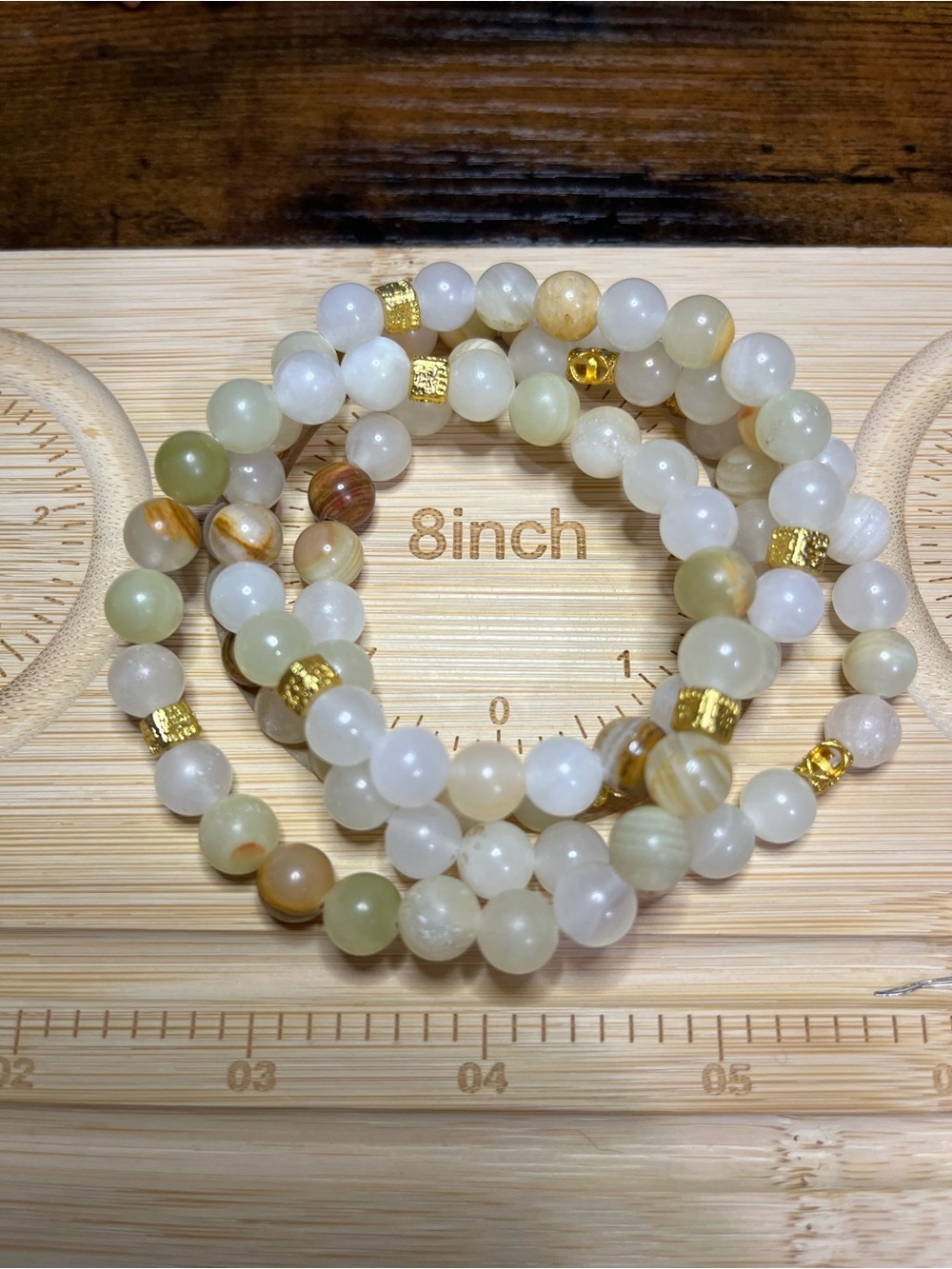 Natural Peach Aventurine 4-Bracelet Stack w/ Gold Accents - Picture 2 of 5